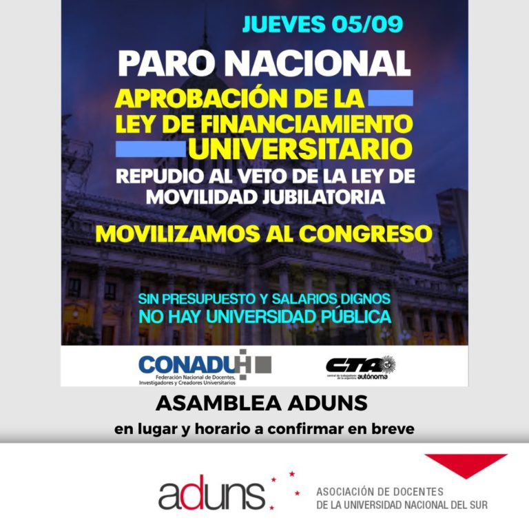 Jueves 05/09 PARO NACIONAL ADUNS