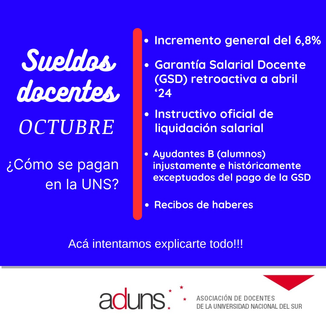 SUELDOS OCTUBRE Y GARANTÍA SALARIAL DOCENTE EN LA UNS