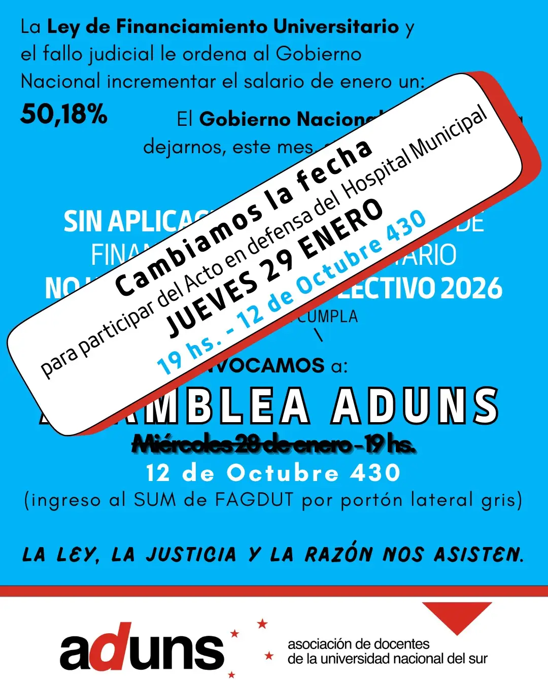 CAMBIAMOS LA FECHA DE LA ASAMBLEA ADUNS