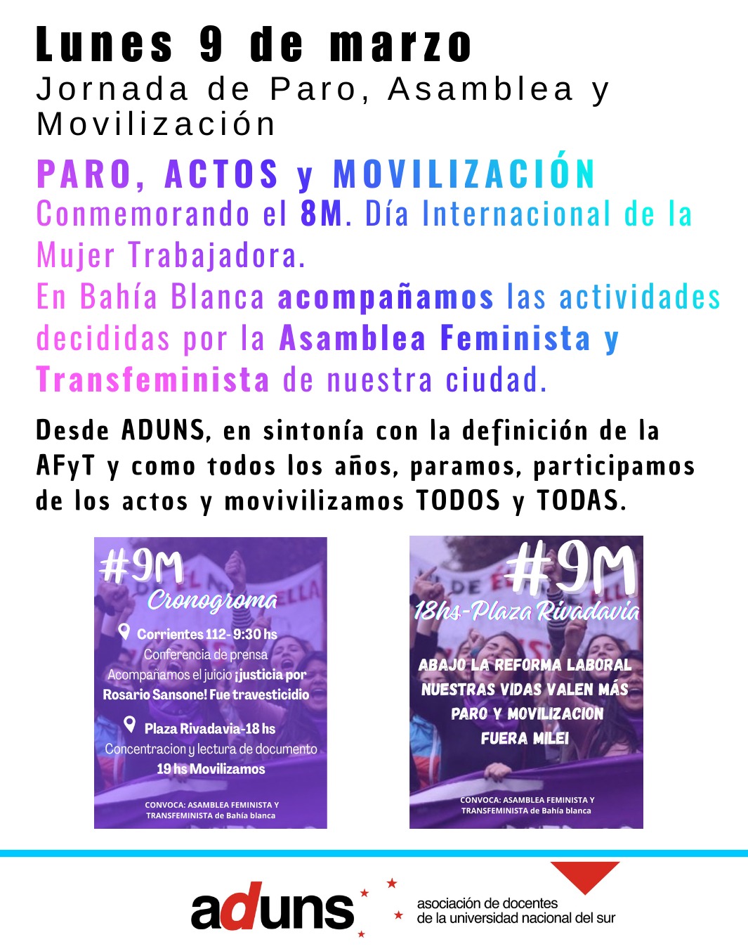 9 de marzo: Jornada de PARO, ASAMBLEA, ACTOS y MOVILIZACIÓN 2
