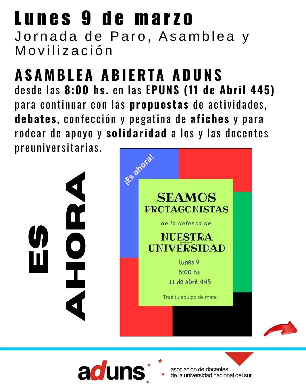 9 de marzo: Jornada de PARO, ASAMBLEA, ACTOS y MOVILIZACIÓN