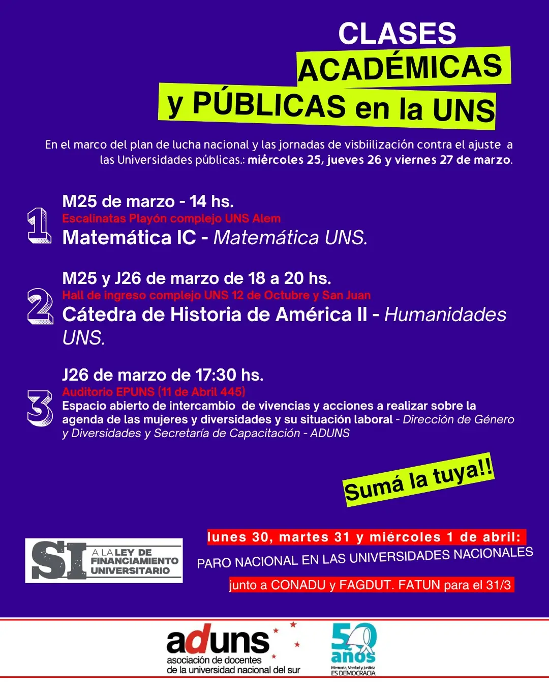 CLASES ACADÉMICAS y PÚBLICAS en la UNS 02