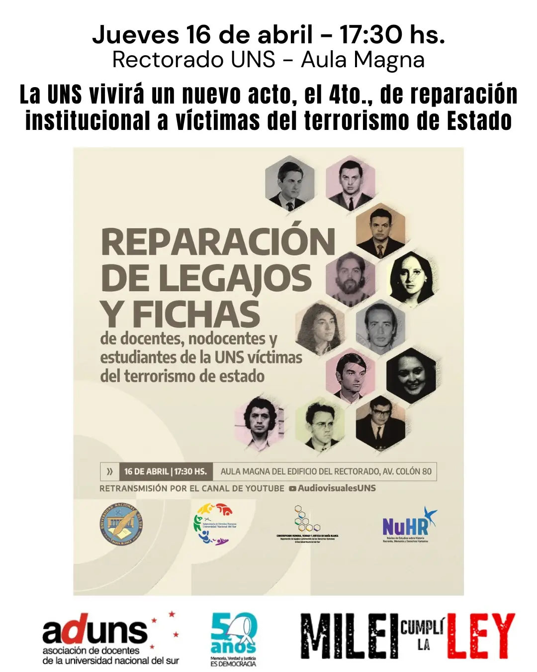 4to. Acto de reparación institucional a víctimas del Terrorismo de Estado en la UNS