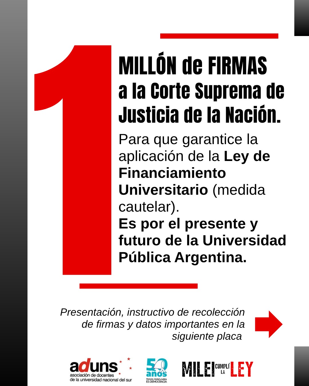 CAMPAÑA UN MILLÓN DE FIRMAS A LA CORTE SUPREMA DE JUSTICIA DE LA NACIÓN