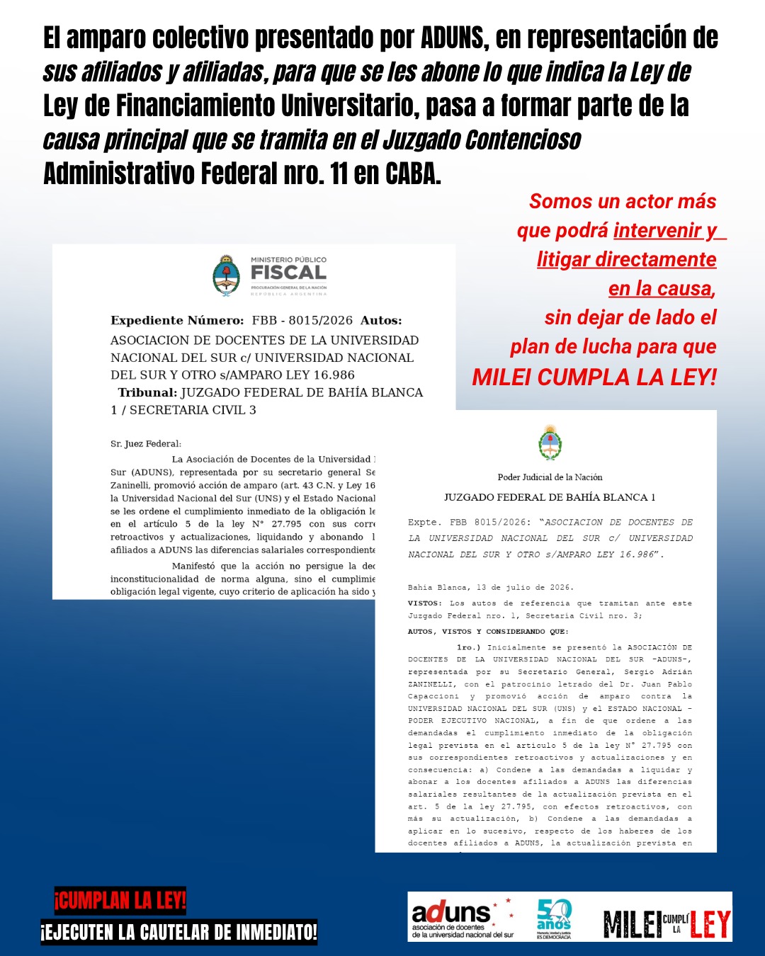 UNA BUENA NOTICIA. UN PRIMER PASO PARA QUE SE CUMPLA LA LEY