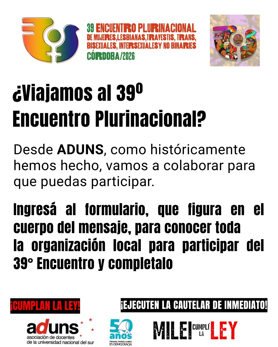 ¡Nos vamos al 39 Encuentro Plurinacional de Mujeres y Diversidades!