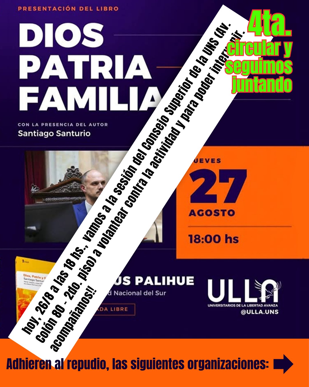 4ta. CIRCULAR - Más de 50 repudios recolectados a la actividad en la UNS 1
