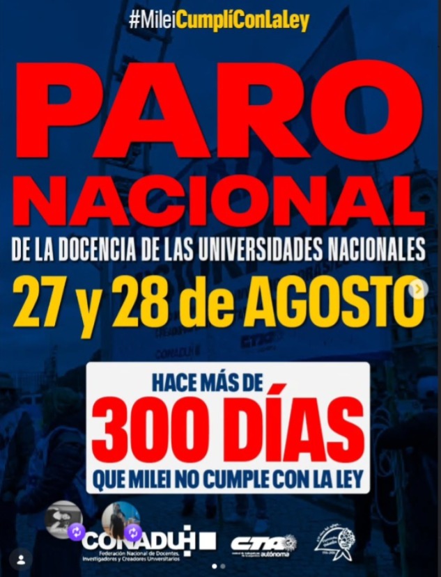 Jueves 27 y Viernes 28 de Agosto PARO NACIONAL de DOCENTES y NODOCENTES