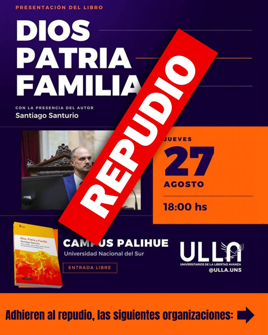 REPUDIO A LA PRESENTACIÓN DEL LIBRO “DIOS, PATRIA, FAMILIA” EN LA UNS