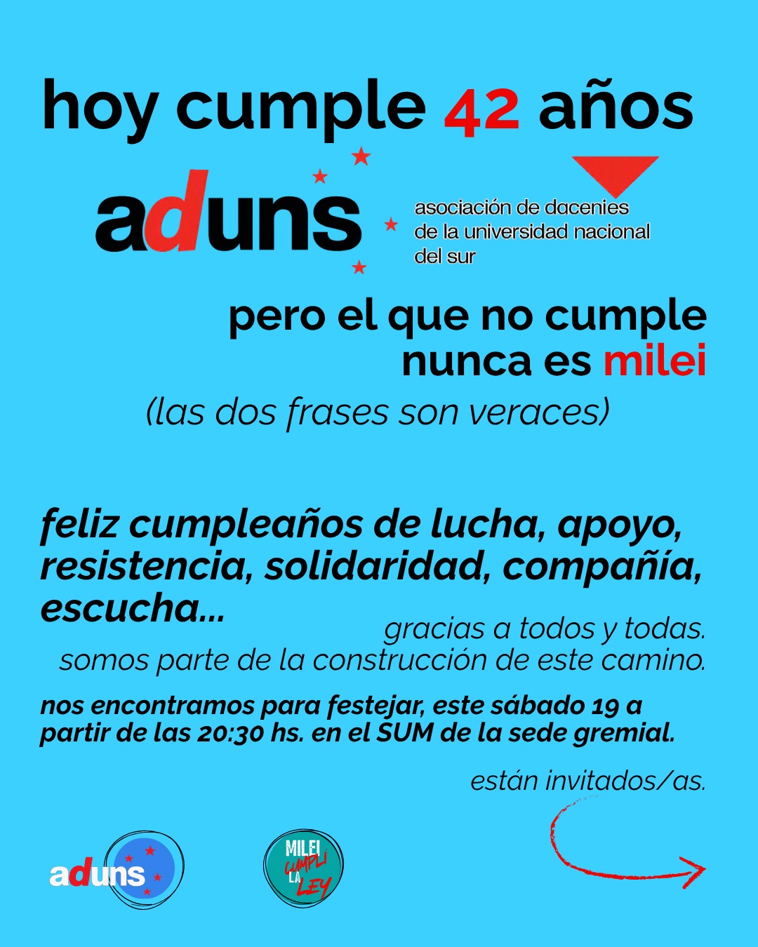 HOY CUMPLE 42 AÑOS ADUNS
