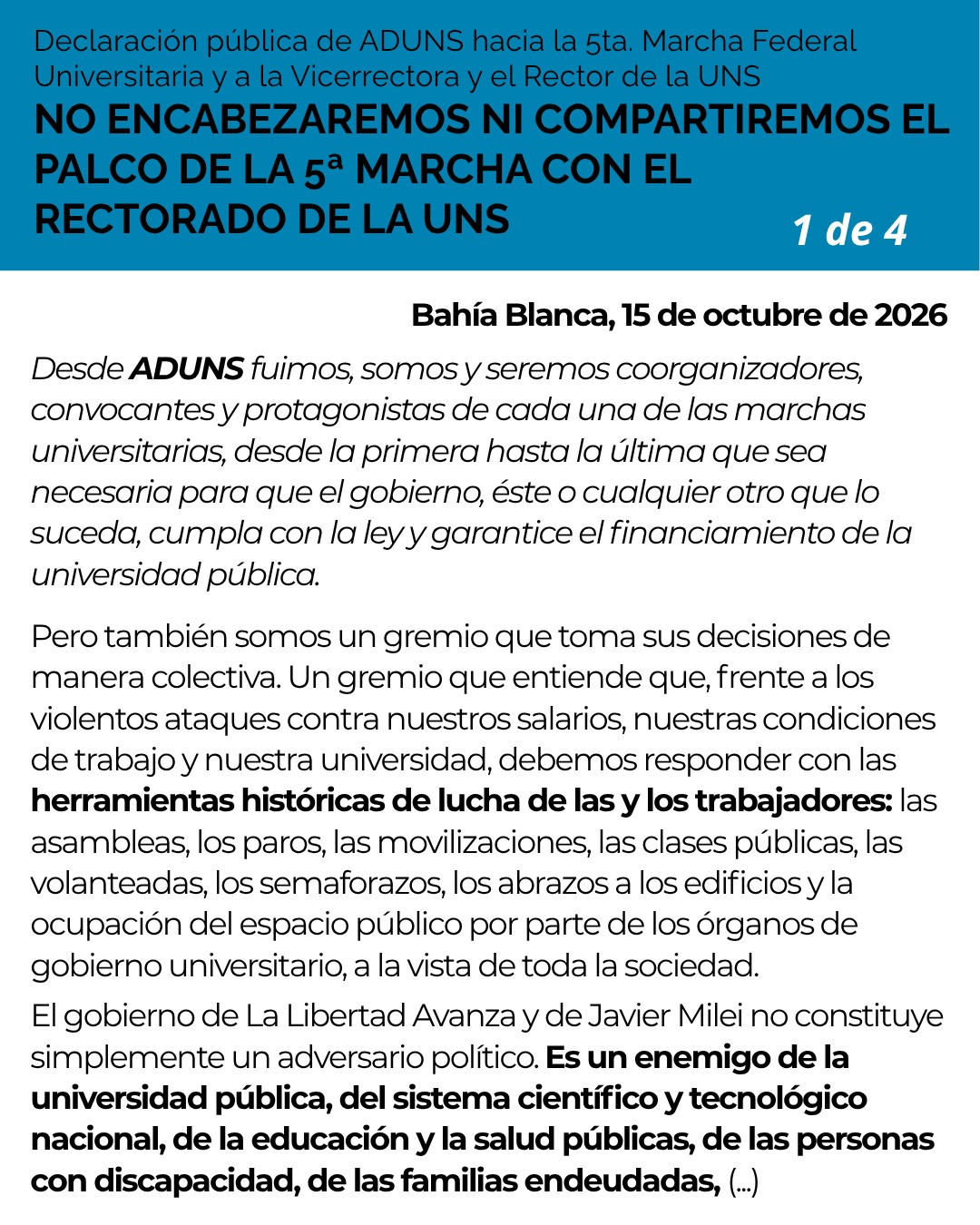 Declaración pública hacia la 5ta. Marcha Federal Universitaria 1