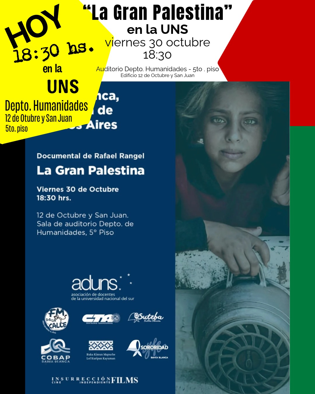 HOY 18:30 hs. "LA GRAN PALESTINA" en la Universidad Nacional del Sur